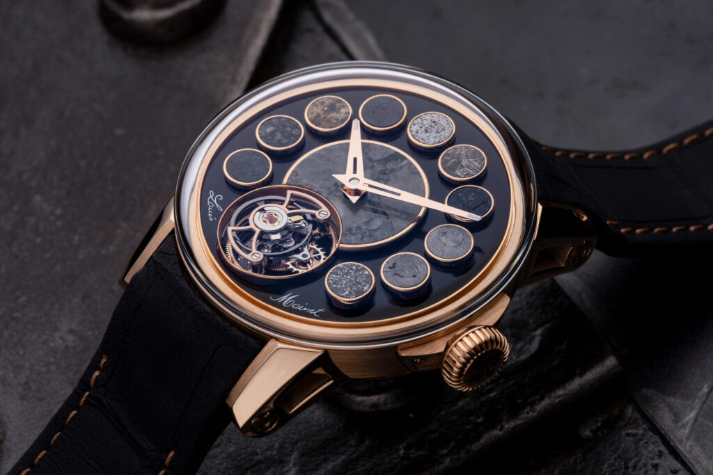 Louis Moinet Cosmopolis tourbillon watch with meteorite inserts on dial