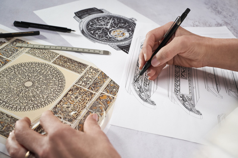 Watch designer making sketches for the Vacheron Constantin Les Cabinotiers Minute Repeater Tourbillon – Tribute to Arabesque