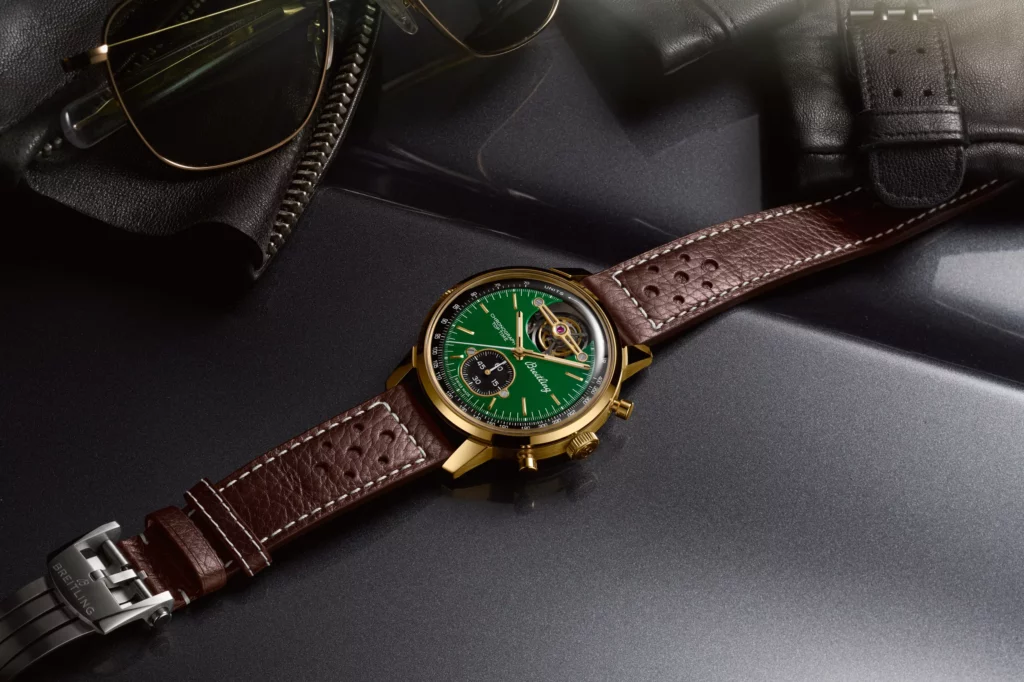 Breitling Top Time B21 Ford Mustang with a 43-mm bronze case with a titanium back, and a green dial