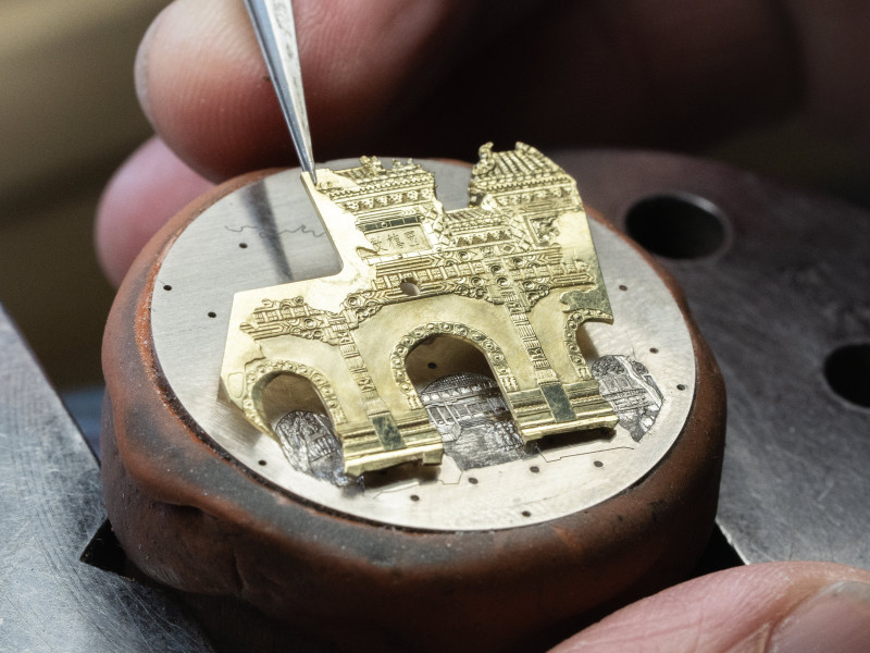 Part of hand-engraved dial of Vacheron Constantin Les Cabinotiers – Memorable Places wristwatch