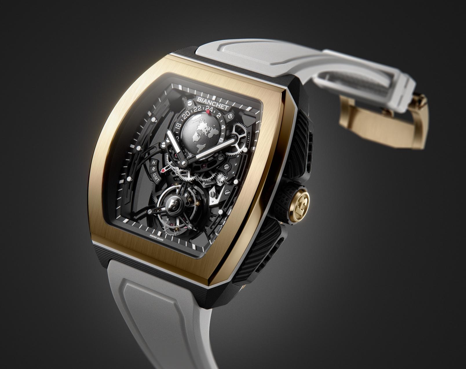 Bianchet Grande Date and Sport GMT Tourbillon in Hybrid Gold