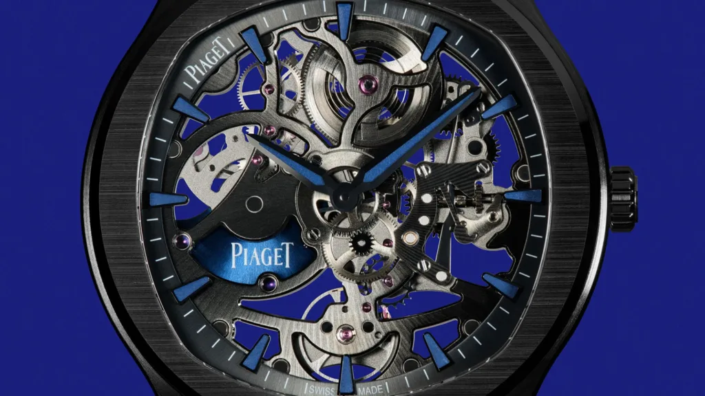 Piaget Polo Ceramic G0A49011 watch dial close up, showing the movement