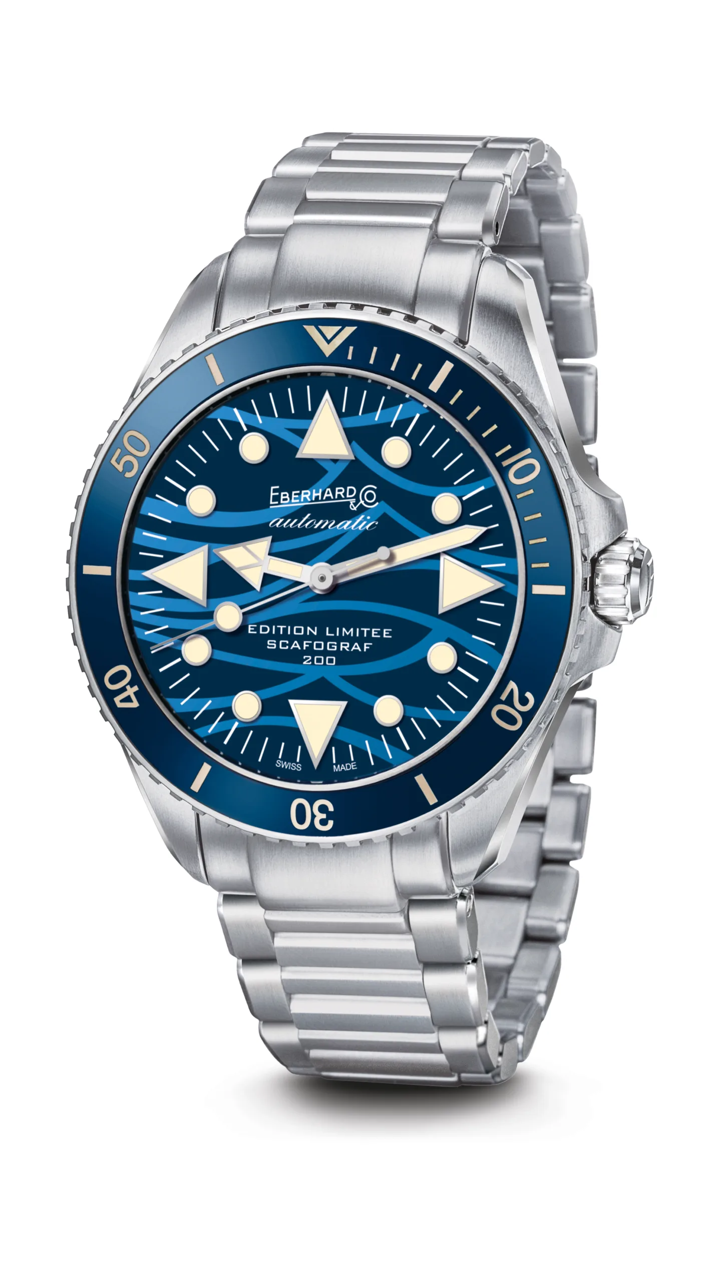 Ebehard Scafograf 200 Édition Limitée Onde Bleue” product image with stainless steel bracelet