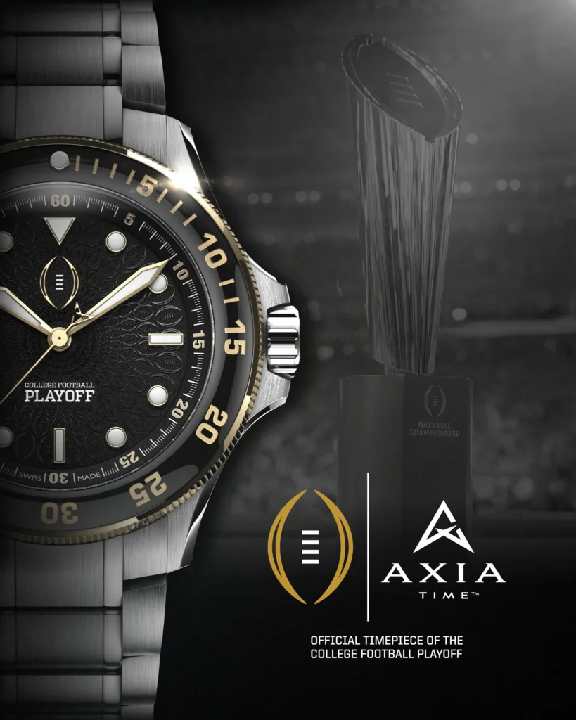 AXIA Time Argos watch with logo's of College Football Playoff and AXIA Time brand