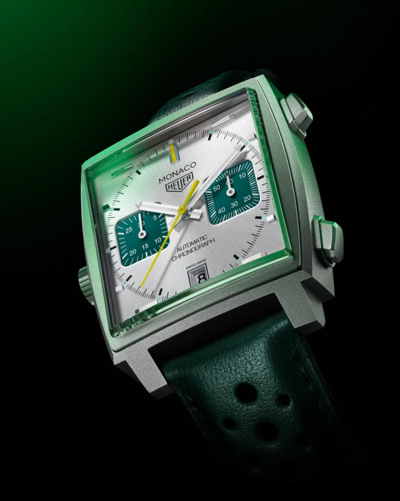 TAG Heuer Monaco Racing Green CAW218E.FC6565 watch viewed from bottom right