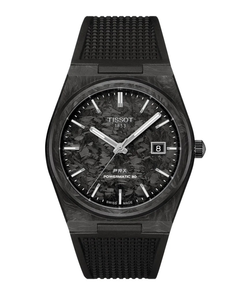 Tissot PRX Powermetic 80 Watch with forged carbon case