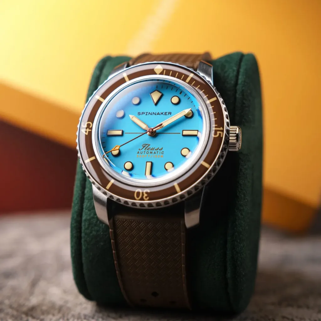 Spinnaker Introduces Fleuss 40 Automatic - 145th with cerulean blue dial on rubber strap