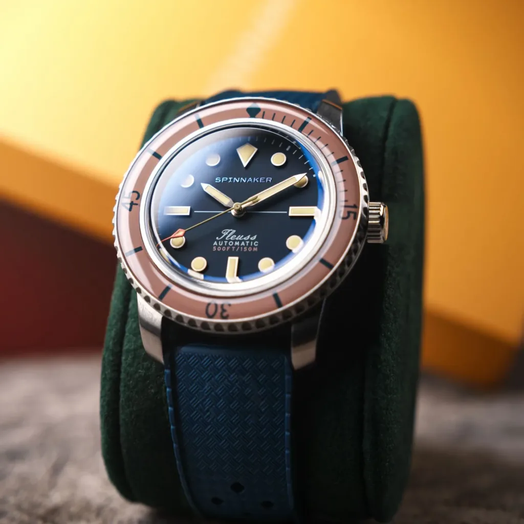 Spinnaker Introduces Fleuss 40 Automatic - 145th with deep blue dial on rubber strap