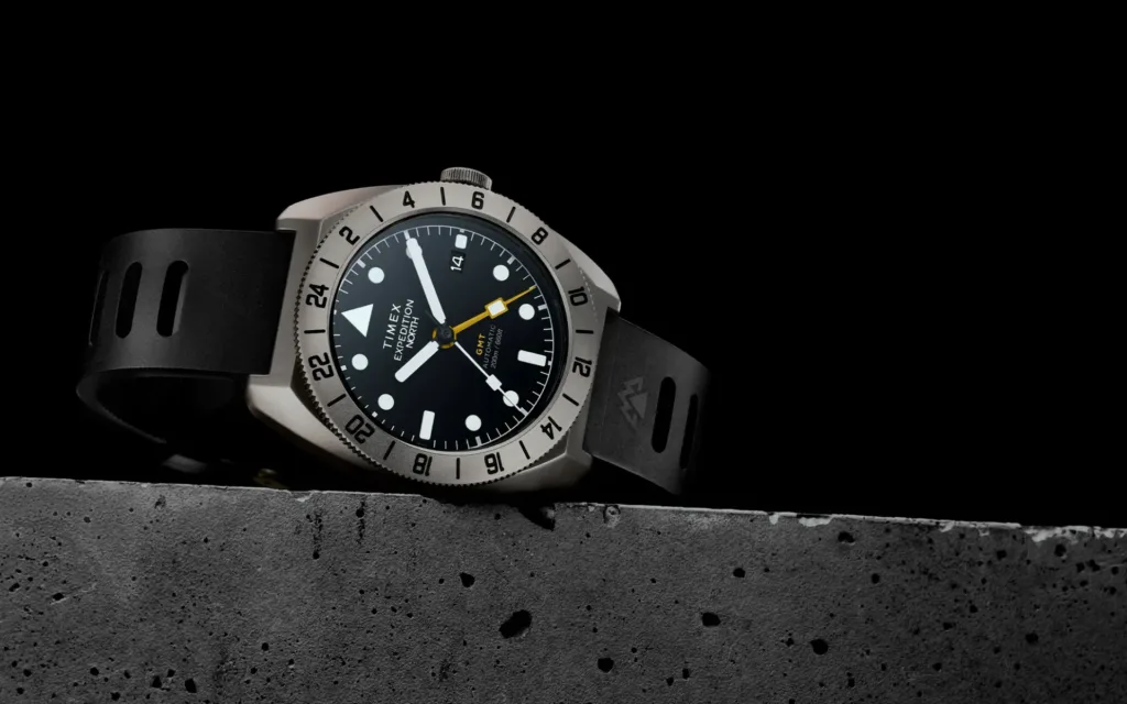 Timex Expedition North GMT Titanium Automatic TW2W53000 moody image on stone background