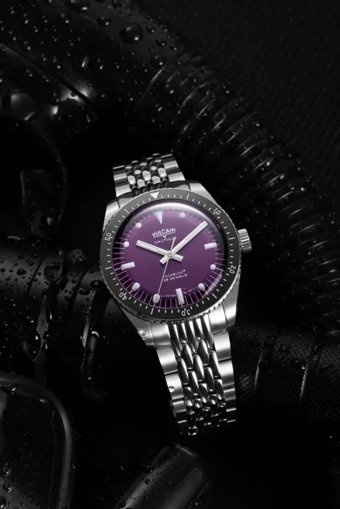 Vulcain Skindiver Nautique Limited Edition with a Bold Purple Dial on steel bracelet