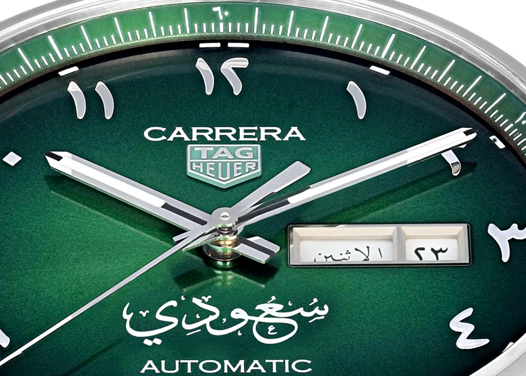 Dial close-up of TAG Heuer Carrera KSA Edition 41mm Day-Date WBN2018.EB0366