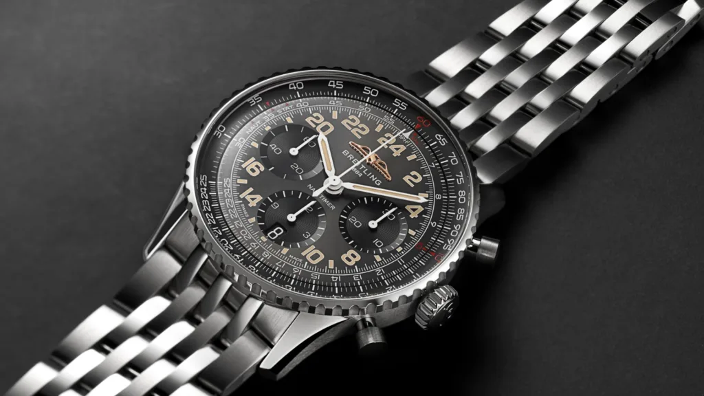 Breitling Navitimer Cosmonaute Japan Limited Edition PB02302A1B1A still-life shot against dark background