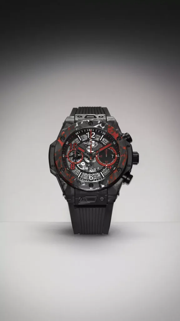 hublot Big Bang Unico Carbon Canada reference 441.QV.1123.RX.HBC24 watch standing upright