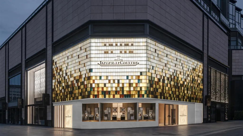 Facade of Jaeger-LeCoultre Beijing WF Central boutique at night