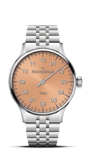 meistersinger yaraa watch in stainless steel with salmon dial, product image