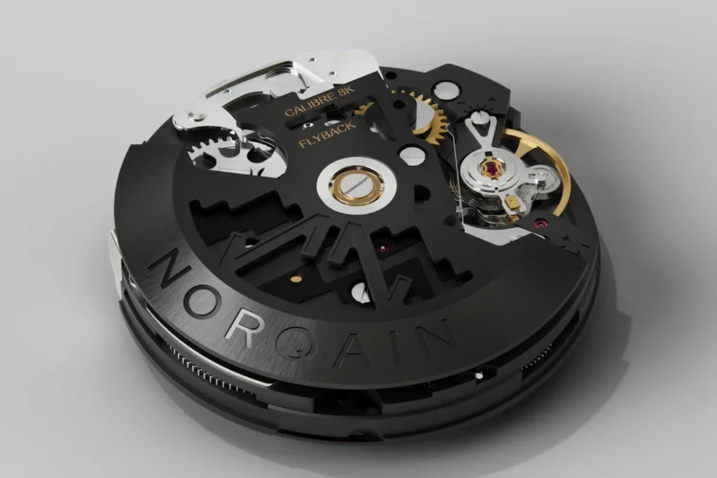 Back view or Norqain Flyback Chronograph Calibre 8K watch movement