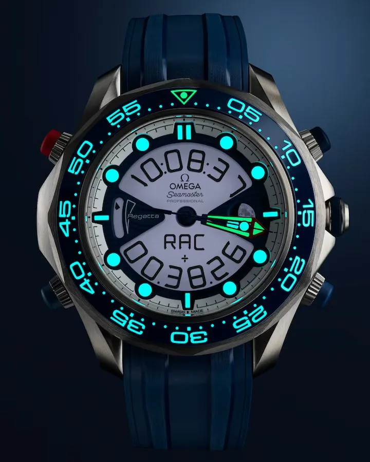 omega seamaster regatta america's cup 216.92.46.79.10.001, dial lighting up in the dark