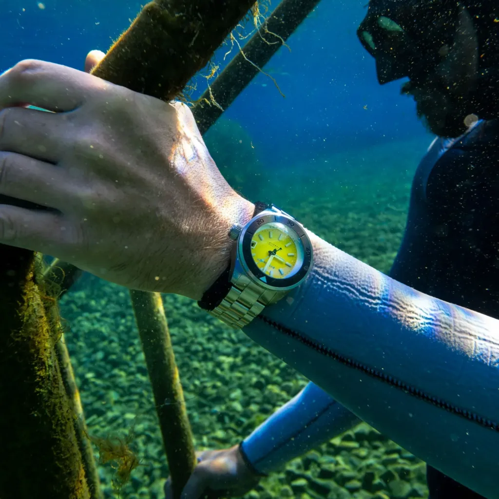 Spinnaker Piccard Lemon Yellow Watch Wrist Shot